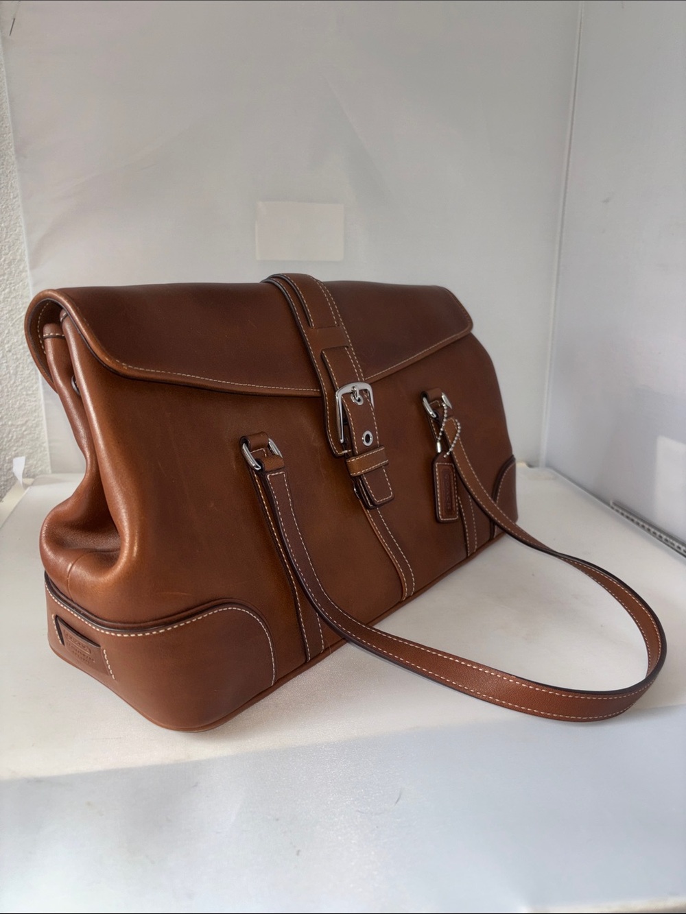 Coach Tan Leather Satchel with Buckle Detail Classic Brown